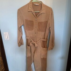 Zara Beige Collared Jumpsuit